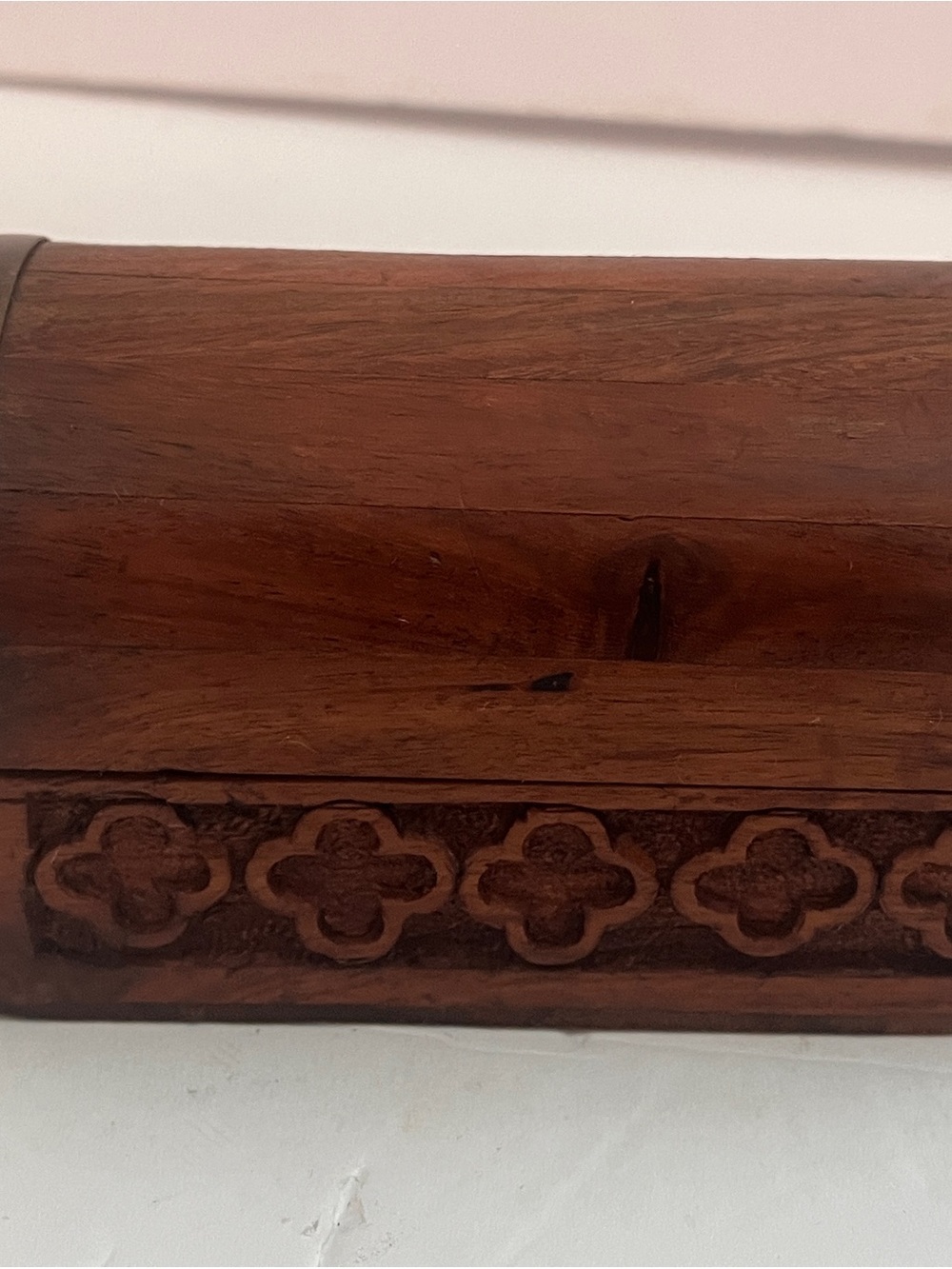 Vintage Carved Wooden Decorative Trinket Box - Rich Brown